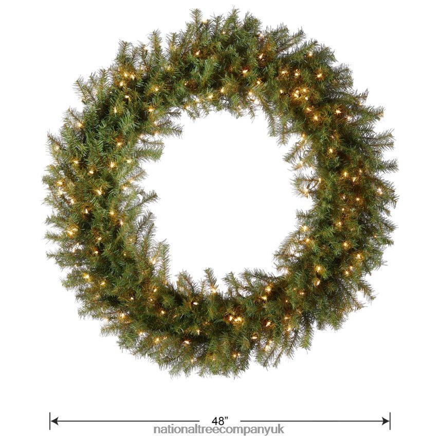 Greenery | National Tree Company Pre-Lit Artificial Christmas Wreath Green Norwood Fir White Lights Christmas Collection 48 Inches F2L4F230